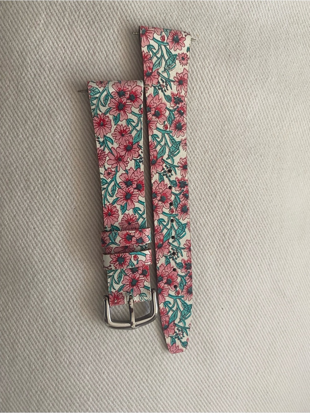 Floral Pink and Teal Leather Watch Strap 18mm for Cartier tank